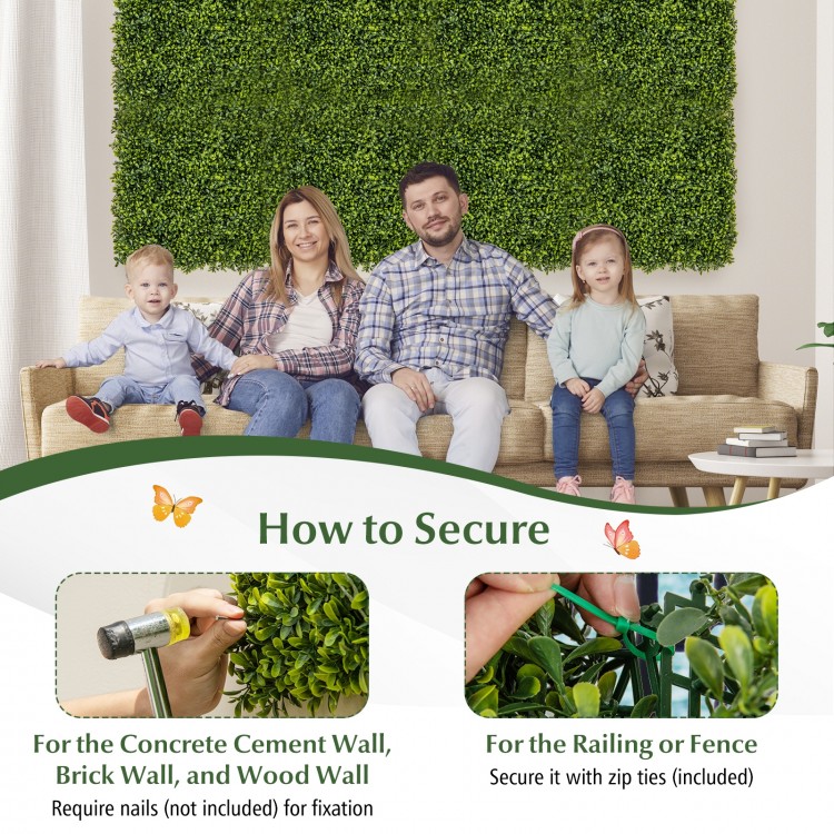 Artificial hedge boxwood panel set, 12 pieces, 20"x20", maintenance-free, ideal for privacy screens and green wall.