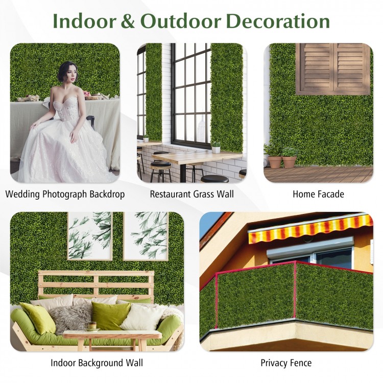Artificial hedge boxwood panel set, 12 pieces, 20"x20", ideal for privacy screens and decorative backdrops indoors and.