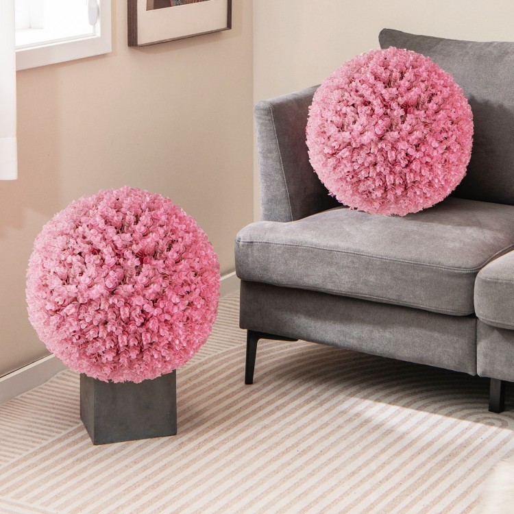 Faux pink eucalyptus decorative balls with 7 layers of leaves, perfect for indoor and outdoor garden decor.