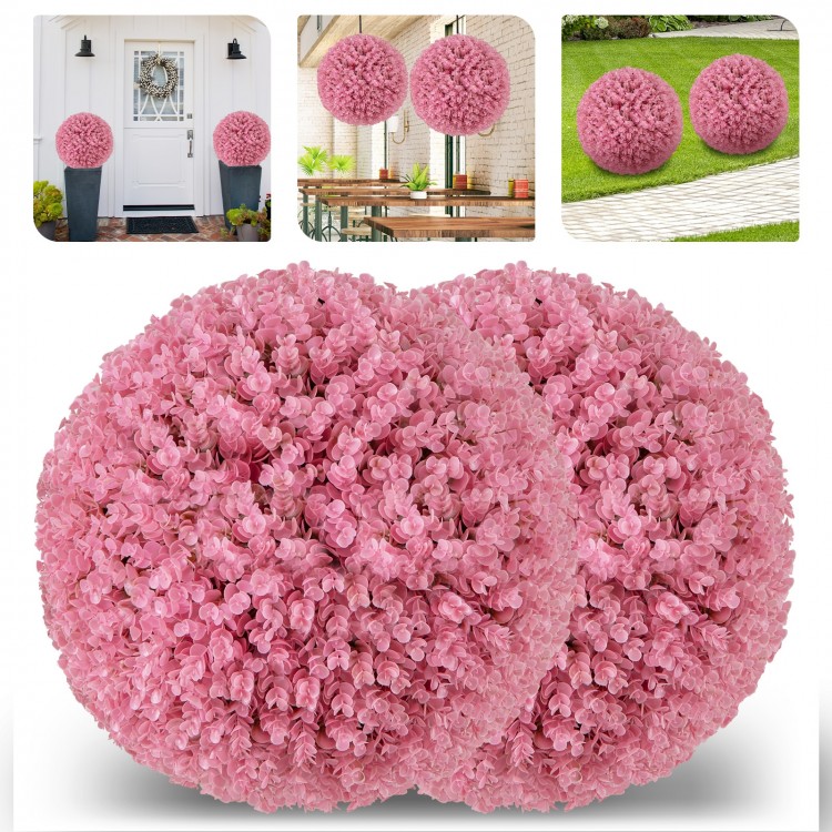 Faux pink eucalyptus decorative balls with 7 layers of leaves, perfect for garden, porch, or wedding decor.