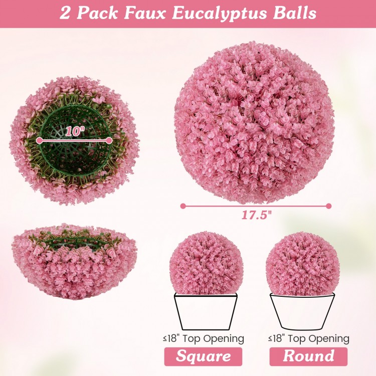 Faux pink eucalyptus decorative ball with 7 layers, 17.5 inches, perfect for garden, porch, or wedding decor.