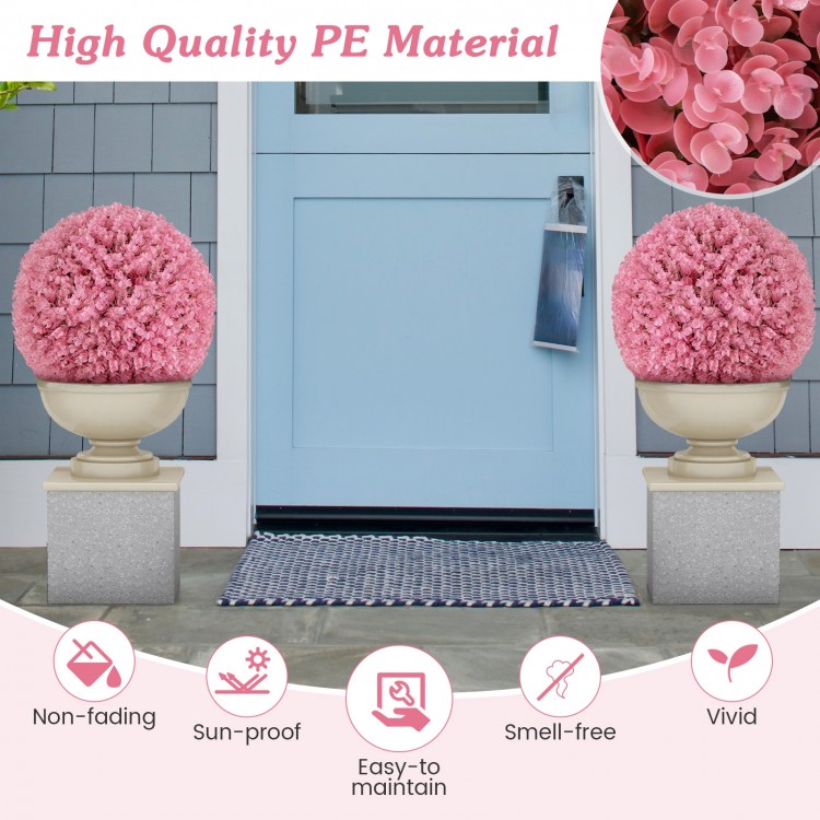 Faux pink eucalyptus decorative balls in planters, made of high-quality PE material, perfect for garden and porch decor.
