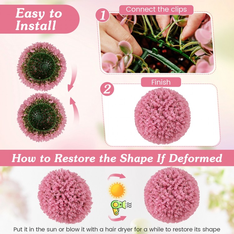 Faux purple eucalyptus decorative ball with 7 layers of pink leaves, ideal for garden, porch, or wedding decor.