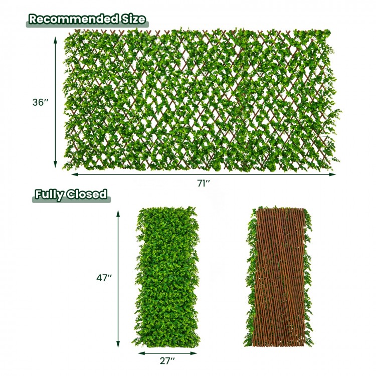 Expandable fence privacy screen with sun-protective artificial hedge, featuring realistic faux eucalyptus leaves for.