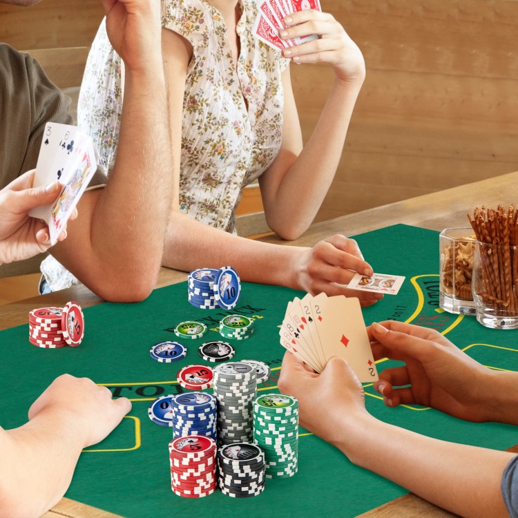 Texas Holdem Poker Chip Set featuring 300 high-quality chips in five colors, perfect for tournaments and gatherings.