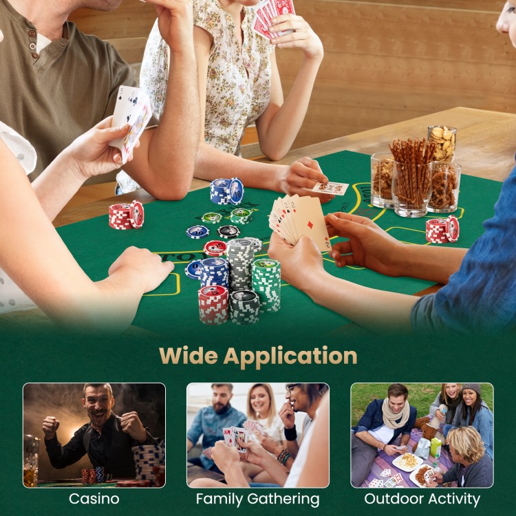 Texas Holdem poker chip set with 300 chips in black, ideal for family gatherings and outdoor activities.