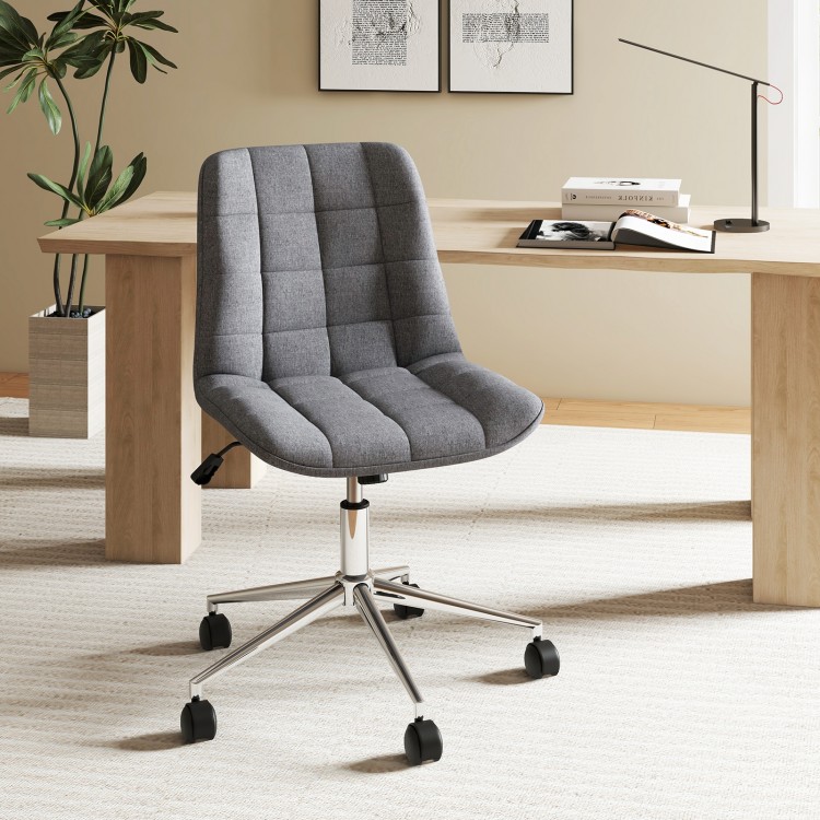 Armless grey office chair with adjustable height, thick sponge cushion, and wheels for easy mobility in any workspace.