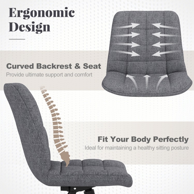 Ergonomic armless office chair in grey with curved backrest, adjustable height, and thick sponge cushion for comfort.