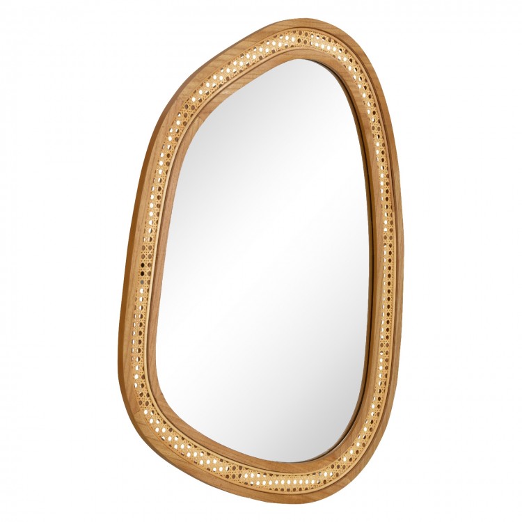Irregular PVC rattan wall mirror with wooden frame, 33"x23.5", ideal for entryway or living room decor.
