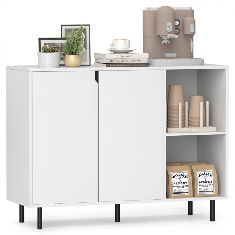 White 42-inch sideboard buffet cabinet with adjustable shelves and soft close hinge, ideal for kitchen or living room.