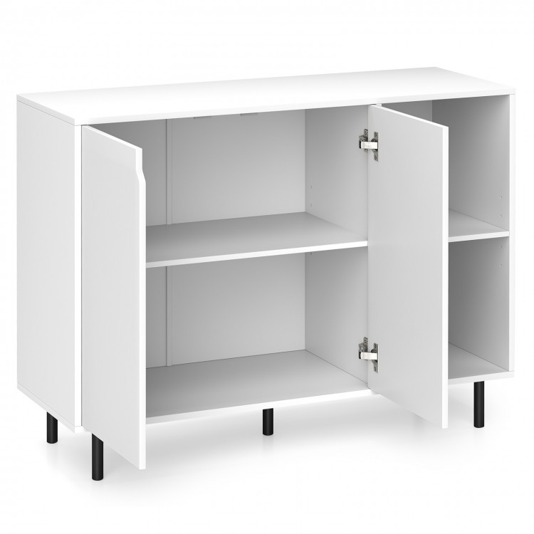 White 42-inch sideboard buffet cabinet with adjustable shelves and soft-close hinges, ideal for kitchen or living room.