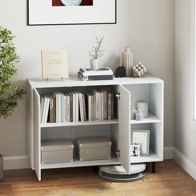 White 42-inch sideboard buffet cabinet with adjustable shelves, soft-close hinges, and ample storage for kitchenware.