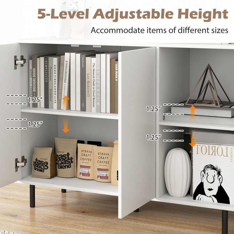 42-inch white sideboard buffet cabinet with adjustable shelves, ideal for organizing kitchenware in various spaces.