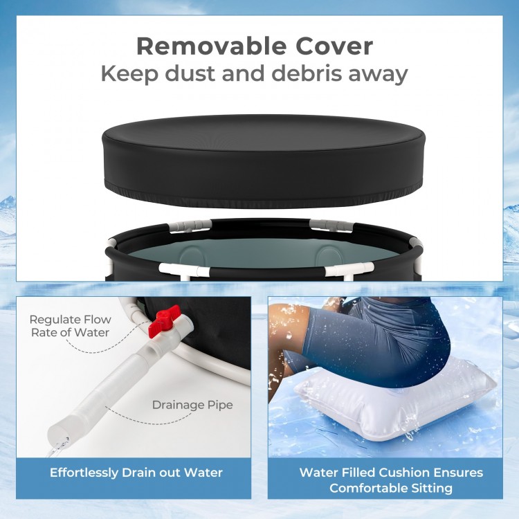 66 Gal foldable ice bath tub with removable lid, featuring a water-filled cushion for comfortable sitting and easy.