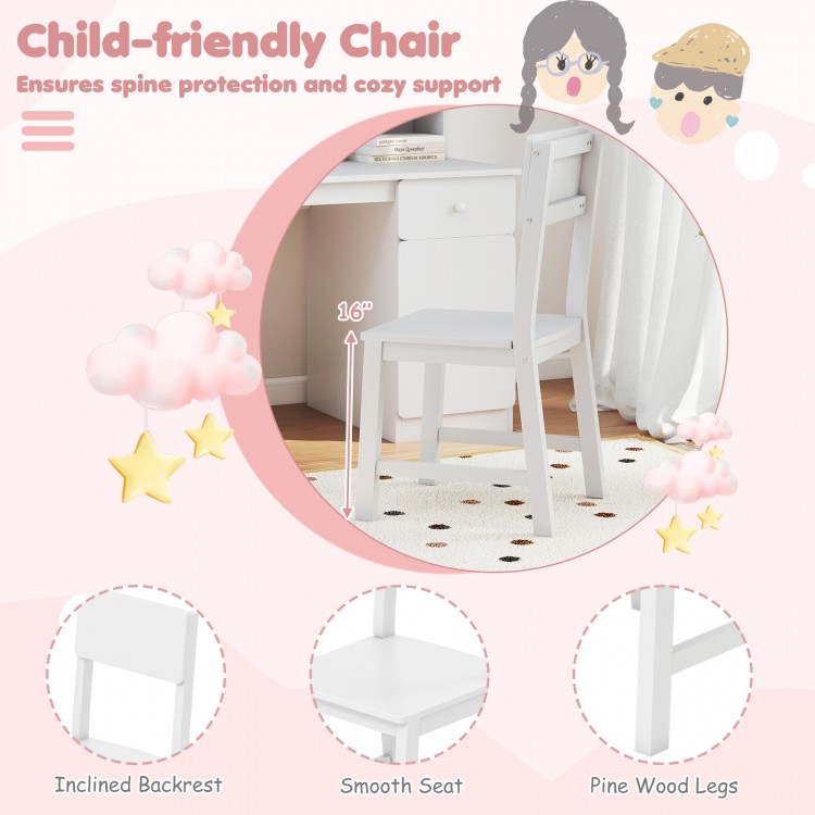 Child-friendly chair with inclined backrest and smooth seat, made of solid wood, perfect for kids' study or playroom.