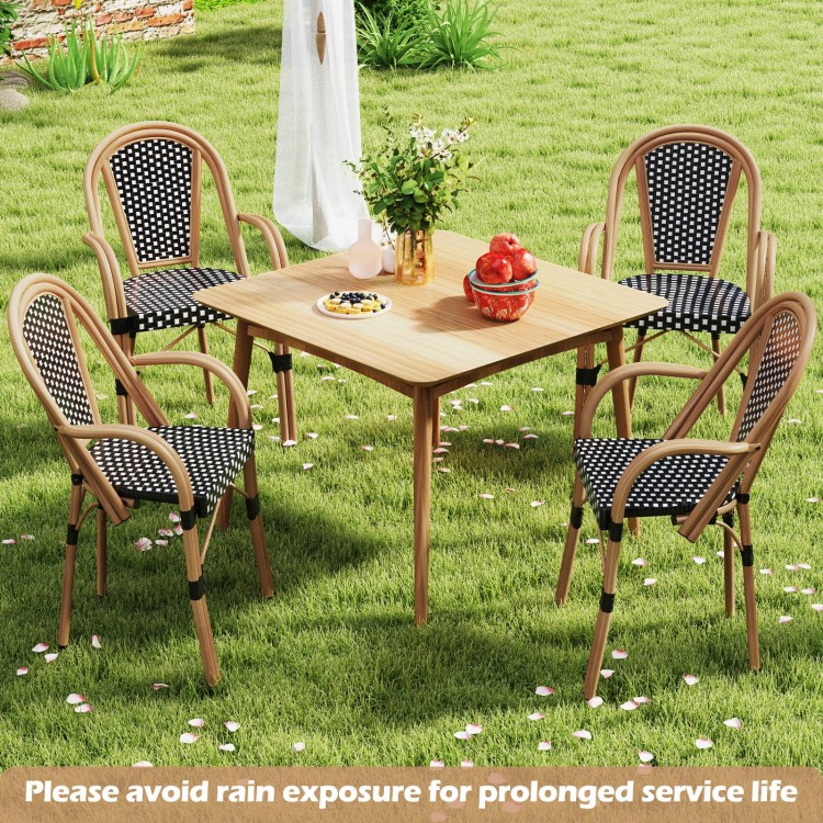 Hand-woven PE wicker outdoor French bistro chairs set of 2 in black, featuring a classic design for patio dining.