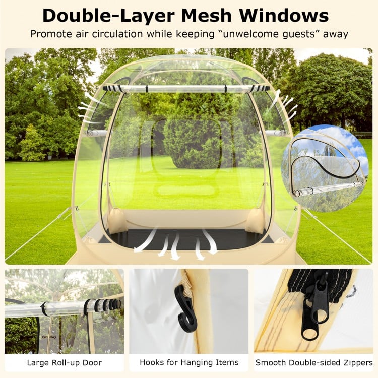 Double-layer mesh windows of the Instant Pop up Sports Tent enhance air circulation while keeping pests away.