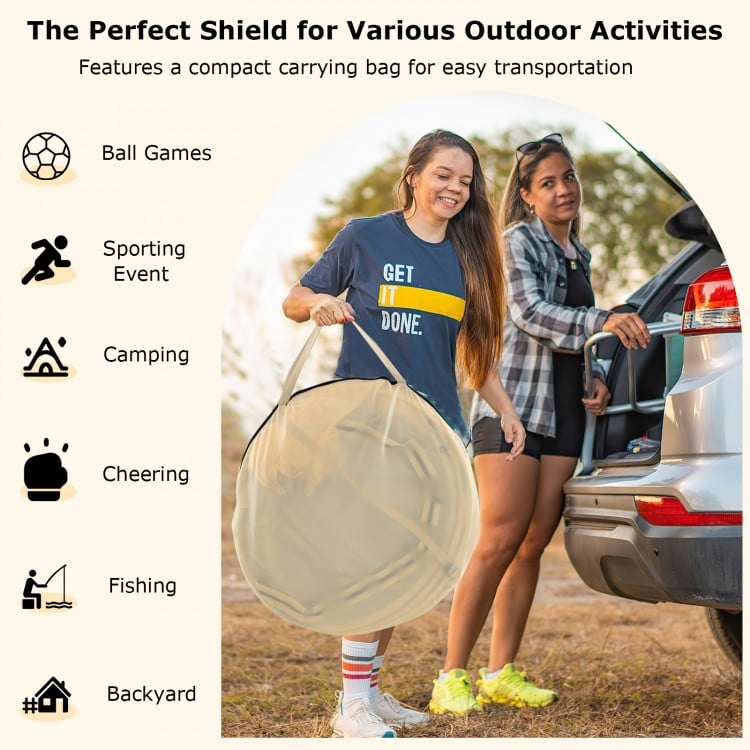 Instant pop-up sports tent with carrying bag, ideal for camping and outdoor events, featuring transparent PVC and.