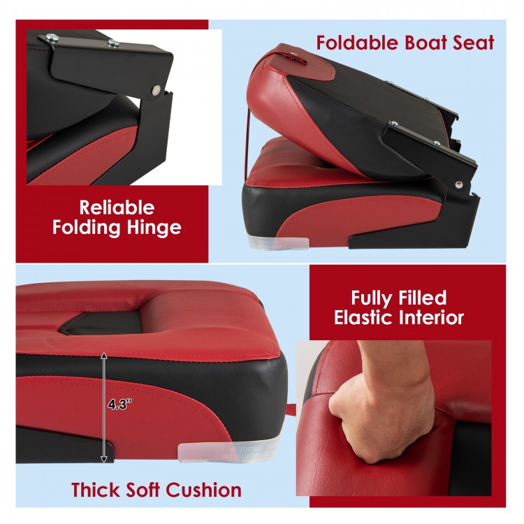 Foldable boat seat with thick soft cushion and ergonomic backrest, designed for comfort and durability in outdoor use.