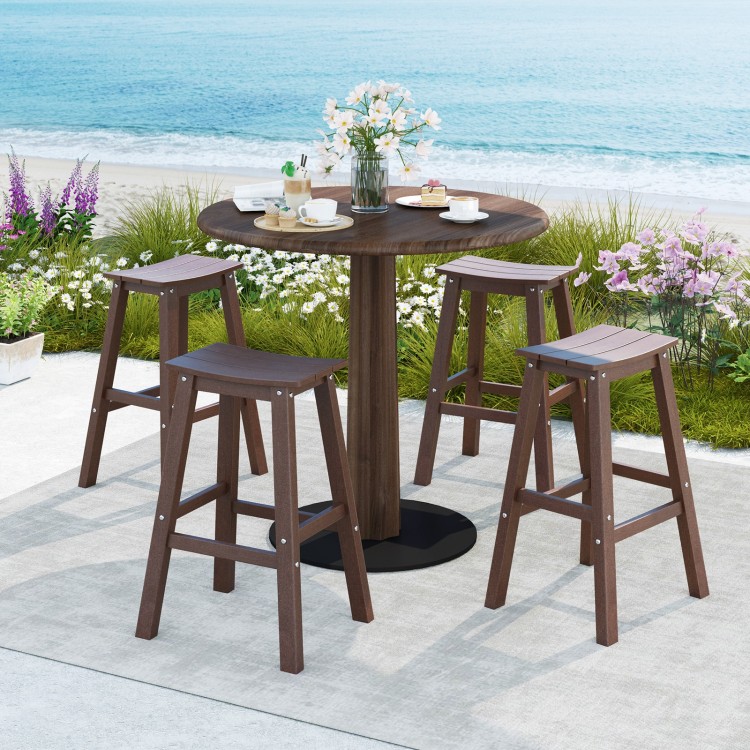 Brown HDPE patio bar stool set of 2 with slatted seats, ideal for outdoor relaxation at bar height tables.