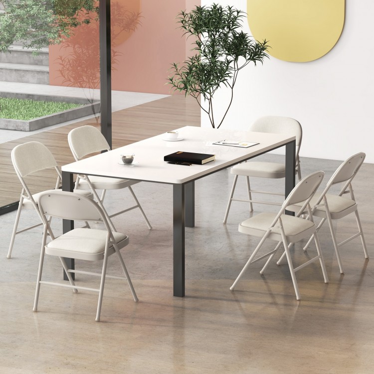 Foldable chair set of 6 with padded seats and fabric-covered backrests, perfect for dining or meeting rooms.