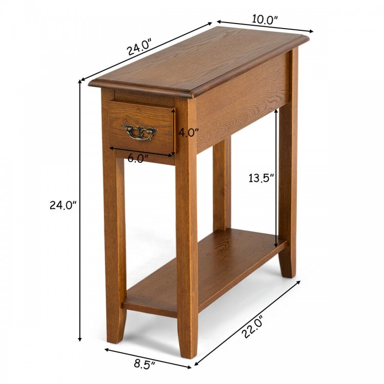 Narrow end table with open shelf and spacious tabletop, ideal for tight spaces beside sofas or chairs, offering stylish.