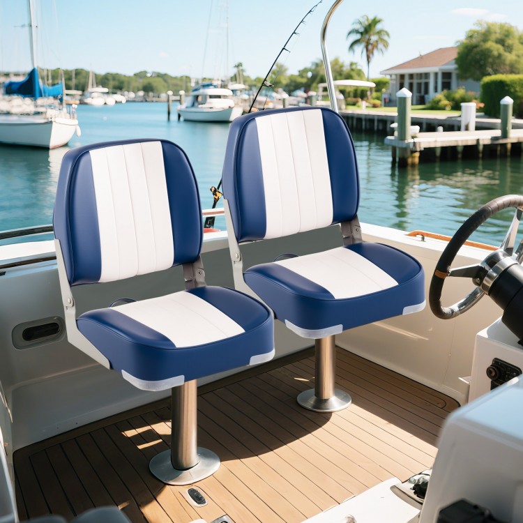 2-Pack Boat Seats Folding Low Back Boat Chairs Waterproof PVC Leather Cabin Seating - Gallery View 3 of 9