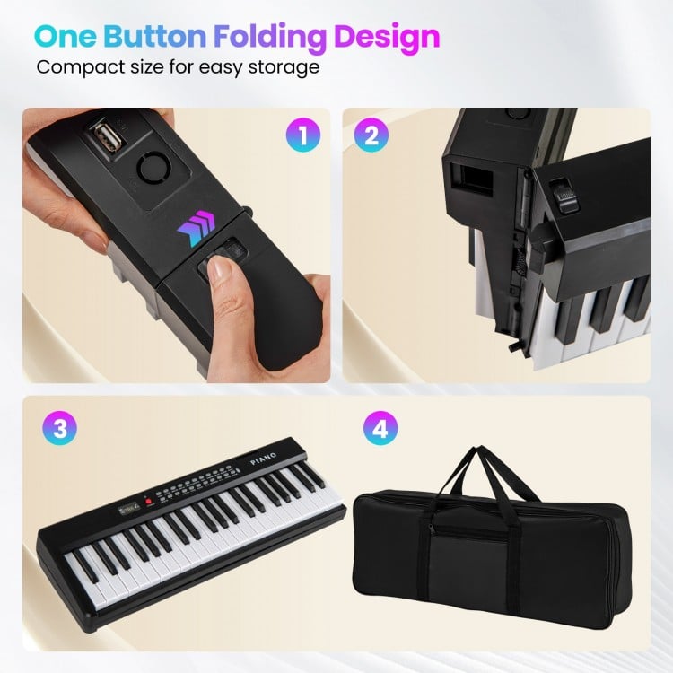 Foldable design of the 88 Key Electric Keyboard Piano, showcasing compact size for easy storage and transport.