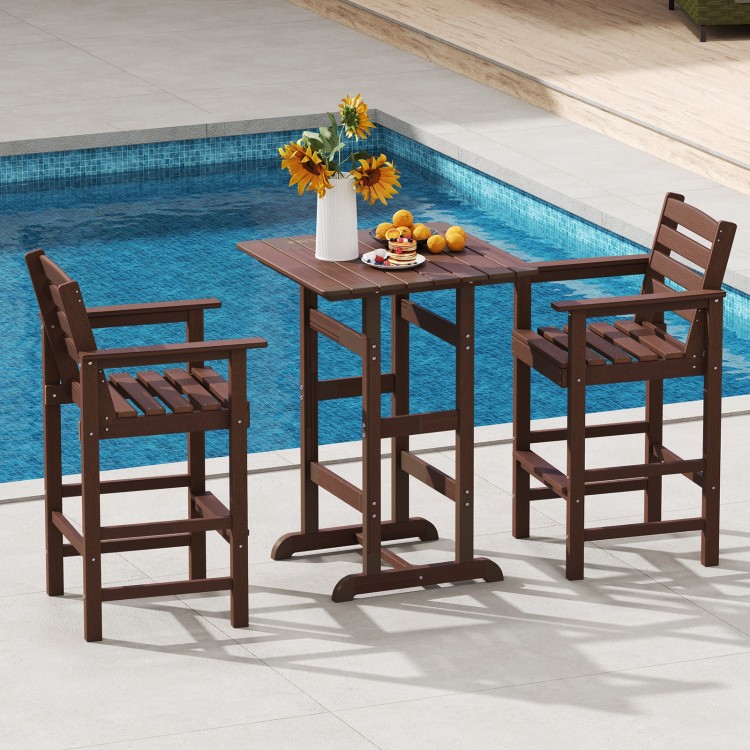 Brown HDPE Adirondack bar chairs set of 2 with wide armrests, ideal for outdoor patio or balcony use.