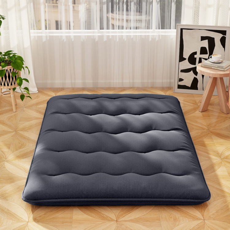 Full-size futon mattress with washable cover, featuring a quilted design for comfort, ideal for sleeping or yoga.