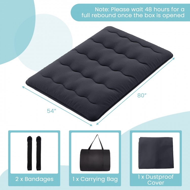 Futon mattress with washable cover, 80" x 54", foldable design for easy storage, ideal for camping or yoga.