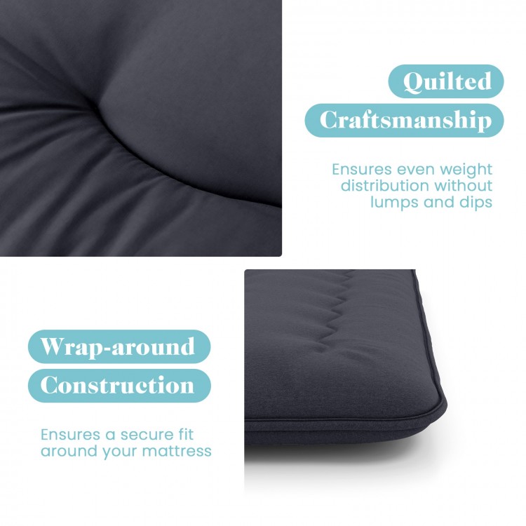 Close-up of the quilted Futon Mattress showcasing wrap-around construction for a secure fit and even weight.