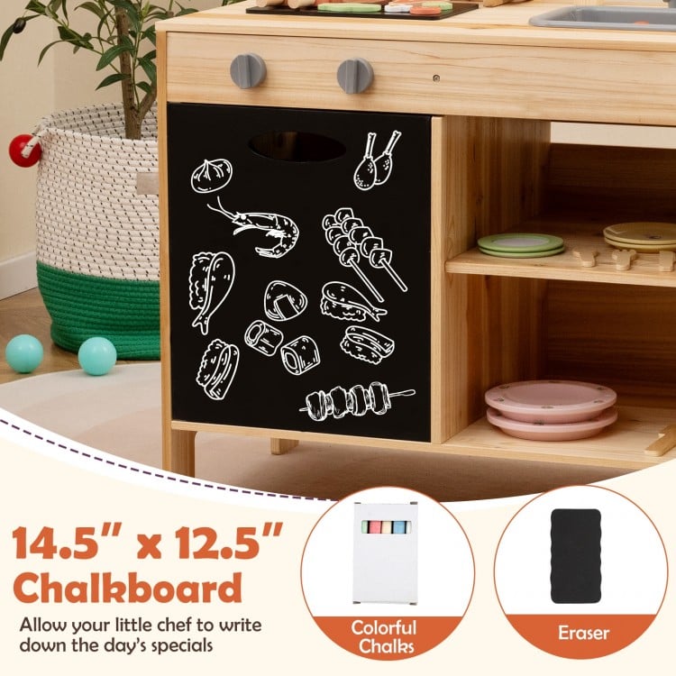 Chalkboard on the Wooden Barbecue Grill Playset, ideal for kids to write daily specials while playing with BBQ.