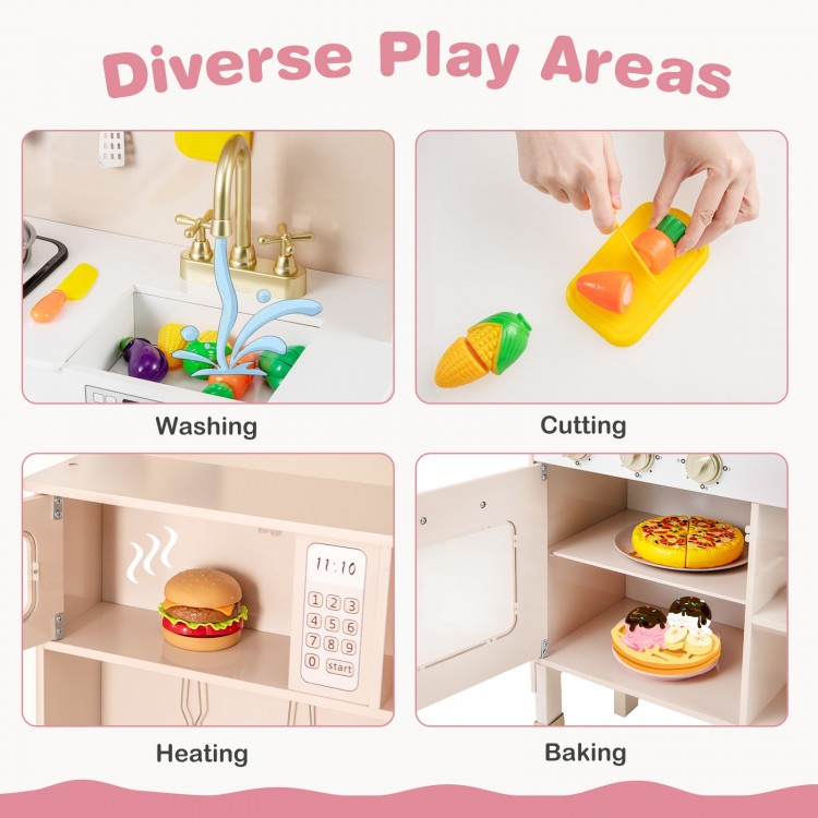 Play kitchen with cutting area, featuring colorful food accessories and realistic sounds for imaginative role-play.