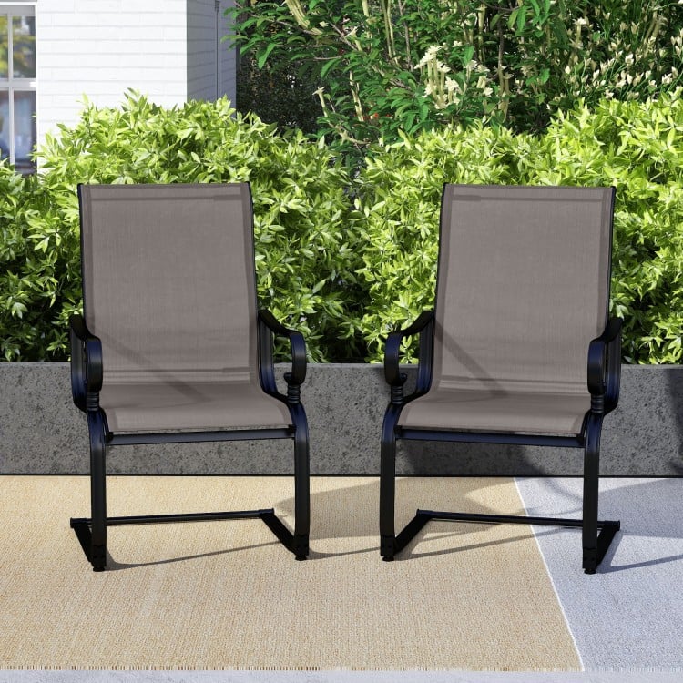 Set of 2 gray patio chairs with quick-drying fabric, featuring a high backrest and sturdy metal frames for outdoor.