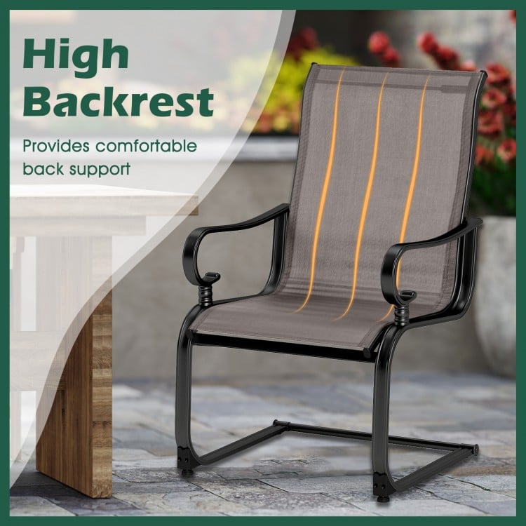 High backrest patio chair in gray with curved armrests, designed for comfort and stability in outdoor settings.