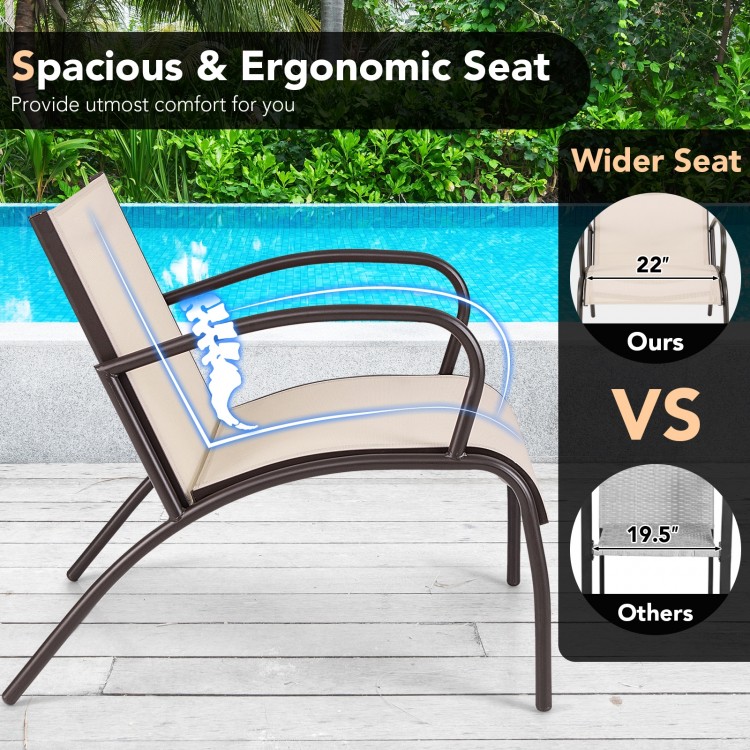 Extra-wide ergonomic armchair with breathable fabric and metal frame, perfect for outdoor use by the poolside.