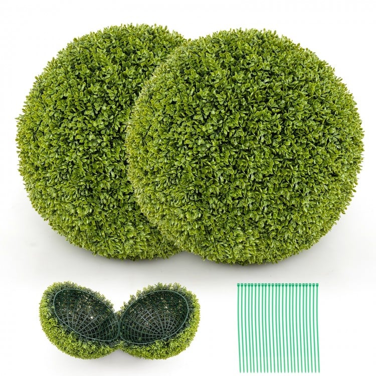 Two 20-inch artificial topiary spheres made of sun-resistant PE leaves, perfect for patio or garden decoration.