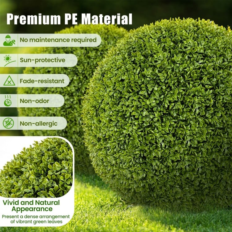 Lifelike 20-inch artificial topiary spheres made of sun-protective PE material, perfect for patio or garden decoration.