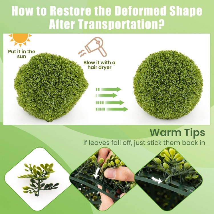 20-inch artificial topiary sphere made of sun-resistant PE leaves, ideal for patio and garden decoration.