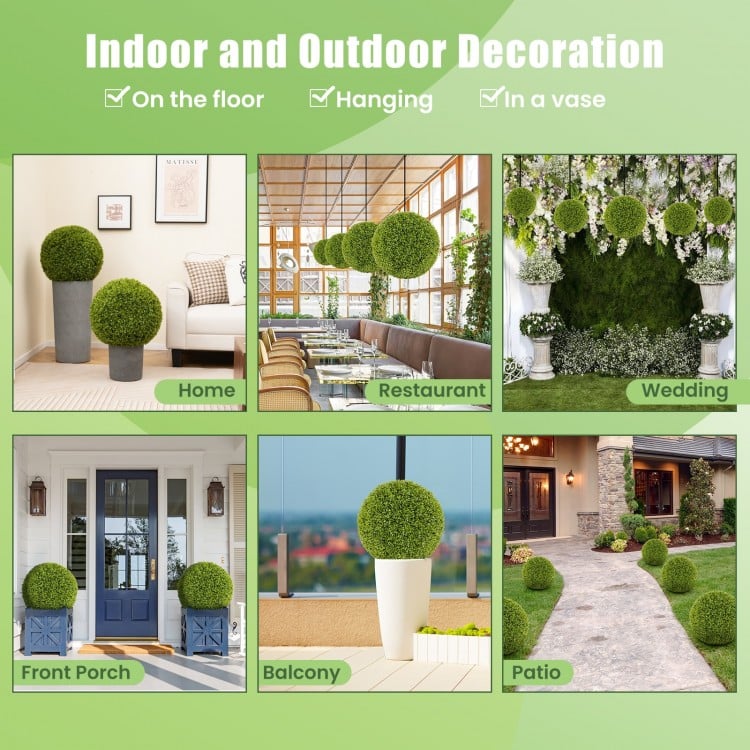 20-inch artificial topiary spheres in vibrant boxwood design, perfect for patio, balcony, or front door decoration.