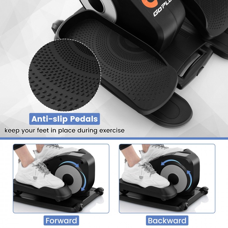 Anti-slip pedals of the black under desk elliptical machine ensure secure footing during exercise for effective.