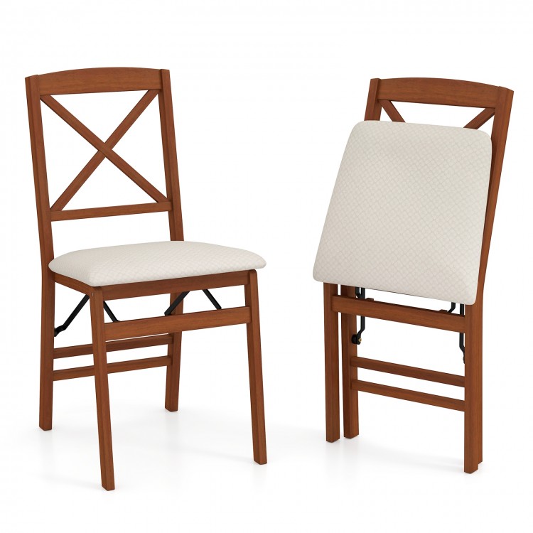 Folding dining chairs set of 2 with padded seats and rubber wood frame, ideal for small spaces and comfortable dining.