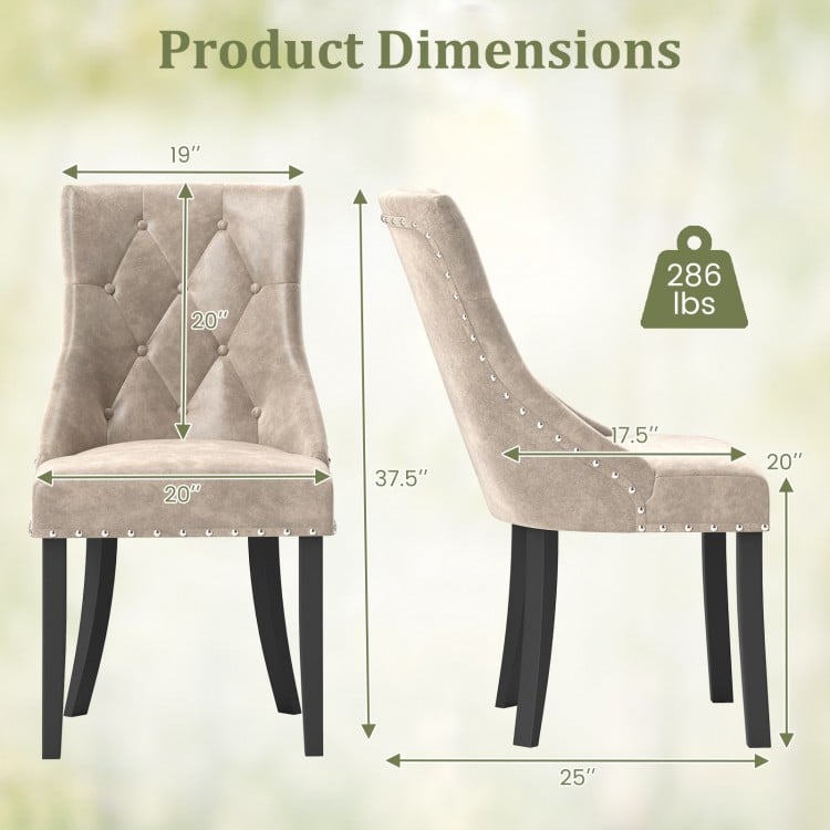 Tufted wingback dining chair dimensions with ergonomic support, light brown upholstery, and durable rubber wood frame.