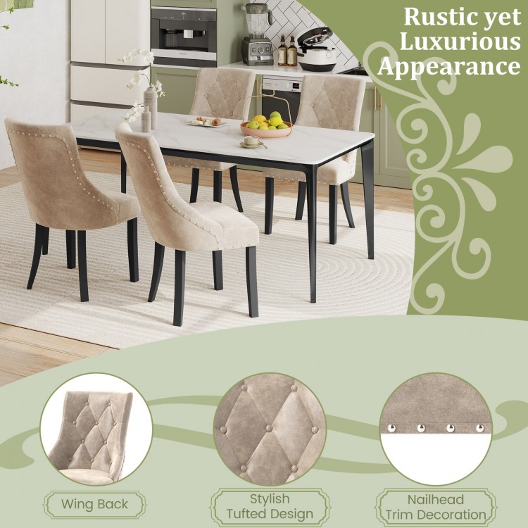 Light brown tufted wingback dining chairs set of 2 with nailhead trim, perfect for enhancing kitchen or dining room.