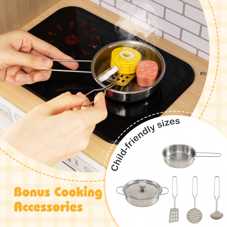 Child-friendly cooking accessories in the Kids Wooden Kitchen Playset, featuring realistic lights and sounds for.