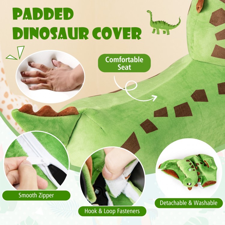 Padded dinosaur cover with smooth zipper and hook and loop fasteners for the 6V kids ride-on dinosaur, ideal for.