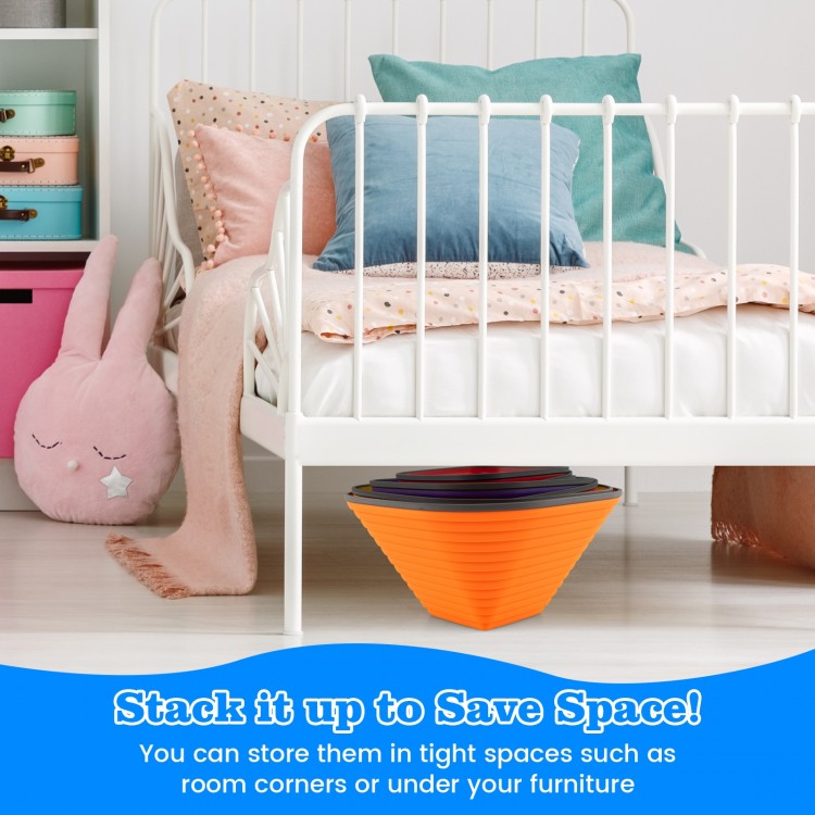 Colorful stackable kids' stepping stones in various sizes, ideal for indoor and outdoor balance games, promoting fun.