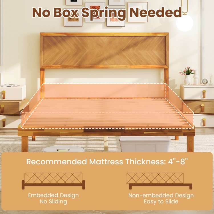 Full-size bed frame with headboard, sturdy plywood slats, and embedded design for no sliding, perfect for.