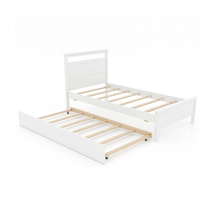 Twin Size Wooden Bed Frame with Trundle for Teens and Adults - Gallery View 1 of 11